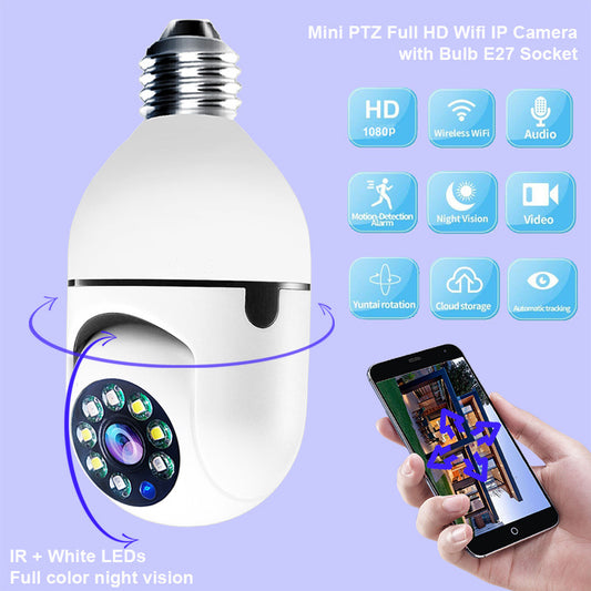 5G WiFi CAMERA 1080P Bulb 4X Zoom Alarm Monitor