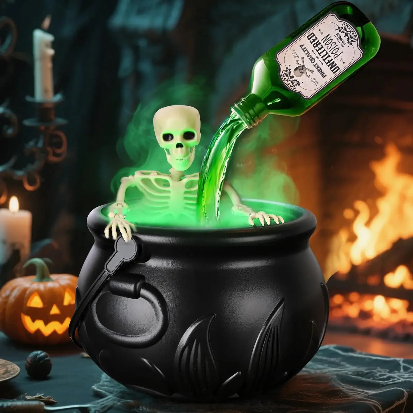 LED Halloween Witch Cauldron with Fog & Skeleton Decor